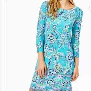 Lilly Pulitzer UPF 50+ Sophie Dress 3/4 Sleeves Bermuda Blue Turtle Size Medium